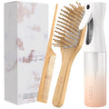 Water Mister Spray Bottle for hair - 3pc set w/bamboo brush, rat tail combs & Continuous spray bottle for hair | Natural Bamboo hair brush & Wooden Comb w/fine misting spray bottles (Rose Gold) - color: Rose Gold