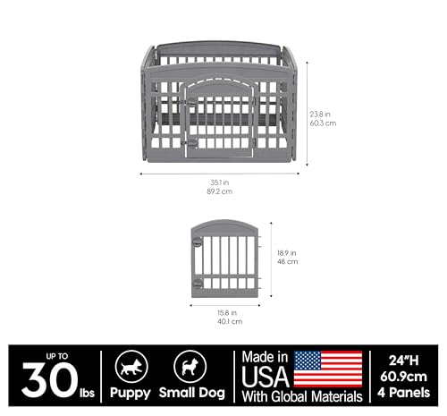 IRIS USA 4-Panel Dog Playpen, Pet Enclosure, Dark Gray | Heavy Duty Plastic, Puppy Training, Indoor Outdoor, Portable, Foldable, Multiple Pets - color: Gray, size: 4 Panel - 24" H