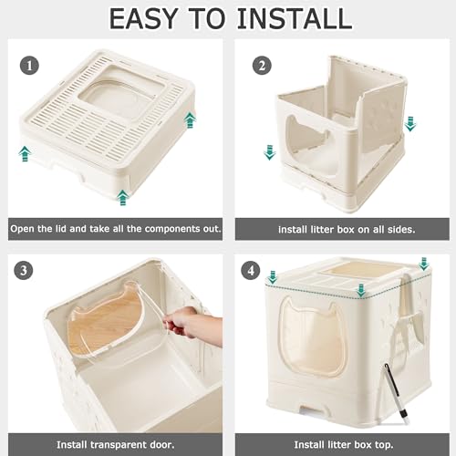Cat Litter Box with Lid, Covered Top Entry Kitten Litter Pan for Small and Medium Cats, Anti-Splashing Kitty Potty with Slide-Out Litter Tray - color: White
