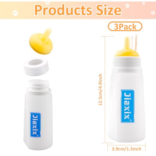 3 Pack Kitten Silicone Bottle Feeding Kit,Nipple & Feeding Kit for Kittens, Reusable Newborn Kitten Supplies, Suitable for Feeding Kitten, Puppy, Rabbit,Hamster (Yellow, Large) - color: Yellow, size: Large