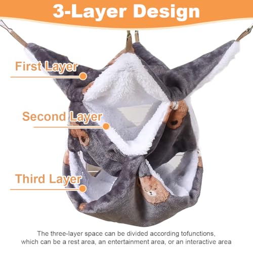 Sugar Glider Pouch 3-Layer Hammock Warm Bed Bedding, Sugar Glider Cage Accessories Toys, for Rat Ferret Chinchilla Playing Sleeping