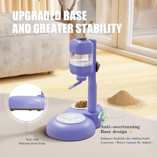 Dog Bowls with Puppy Weaning Bottles,3 in 1 Dog Bowl Set with Water Dispenser and 2 Food Grade Ceramic Bowls for Cats,Bunnies,Ferrets and Small Sized Dogs（Purple） - color: Purple