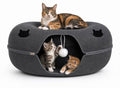 Cat Cave Tunnel Bed - Comfort Bedz Large Donut Cat House, Enclosed Felt Hideaway with Zipper, Top Perch, Interactive Toy, Washable for Indoor Cats up to 25lbs