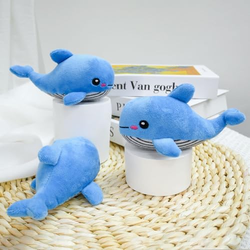 Dog Hide and Seek Toys Puppy Chew Squeaky Toys Plush Mushroom&Bamboo&Shell Hideout Stuffing with Squeakers Animals (3Pcs Squeaky Whale Blue) - color: 3Pcs Squeaky Whale Blue