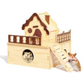 Wooden Hamster Platform and Dwarf Hamster House,Cute Syrian Hamster Tiny House Hideout,Large Balcony Lookout Holes,for Dwarf Gerbils and Mouse Mice Rat Other Small Animals(G) - color: BrownL