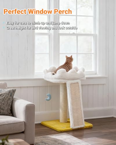 Cat Tree, Cloud Cat Tower with Soft Bed, Cat Scratching Post & Pad with Larger Perch for Window Viewing, Small Cat Tree with Cute Toys, Bonus Catnip - size: 22" with Scratching Pad