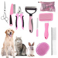 Dog Brush for Shedding,9 PCS in One Pet Slicker Hair Brush Kit with Pet Nail Clipper and File - Dog Cat Grooming Deshedding Undercoat Rake Brush Comb for All Small Large Dogs Cats Pink - color: 9-Pink