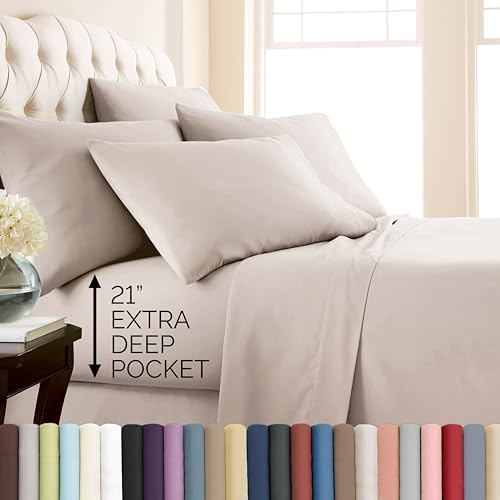 Southshore Fine Living, Inc. 21 Inch Extra Deep Pocket King Sheet Set, 6 Piece King Bed Sheets Deep Pocket - 78"x80" Fitted, Wrinkle Resistant Bedding, Hotel Quality Microfiber - Natural Beige Sheets - color: 02 - Natural Beige (Formerly Bone), size: King