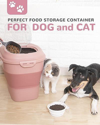 30-35Lbs Airtight Dog Food Storage Container,Collapsible Dog Food Container | Large Pet Food Storage Container with Double Airtight Seal & Magnetic Lid,Dog Food Bin with Wheels,2Pcs Containers,Scoop,Pink - color: Pink