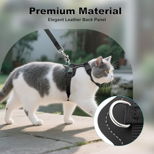 Plutus Pet Adjustable Cat Harness and Leash Set, with Leather Trim | Quick Release, Escape Proof Nylon Vest, for Kitten Small Medium Large Cats, Black - color: Black