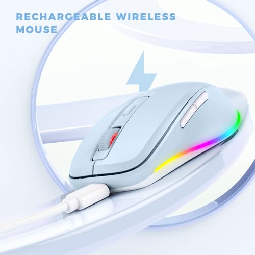PEIOUS Wireless Mouse Jiggler - Keep Computers Awake, Light Blue | Rechargeable LED Mouse, Silent Clicks, Adjustable DPI and Random Movement Keep Computers Awake for Laptop/PC/Mac - color: Light Blue