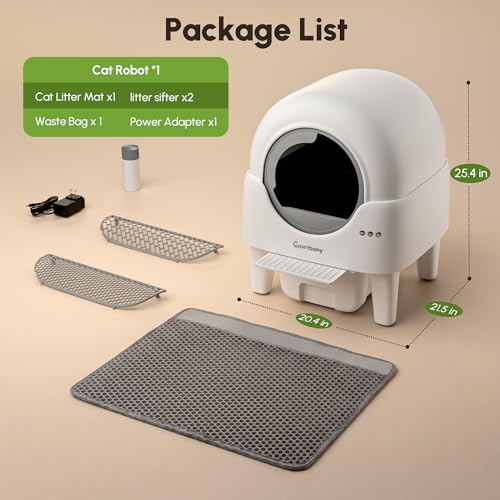 Automatic Litter Box, Self Cleaning Litter Box with APP Control, Large Capacity Cat Robot for Multiple Cats, 5 Safety Sensors, 3-Minute Assembly, with Trash Bags, Litter Mat, Cat Step