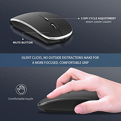 Halpilt Wireless Mouse Chargeable Portable Silent USB-A and Type-C Dual Mode Wireless Mouse 3 Adjustable DPI for Laptop, Mac, Android, PC (Q23S Black) - color: Black