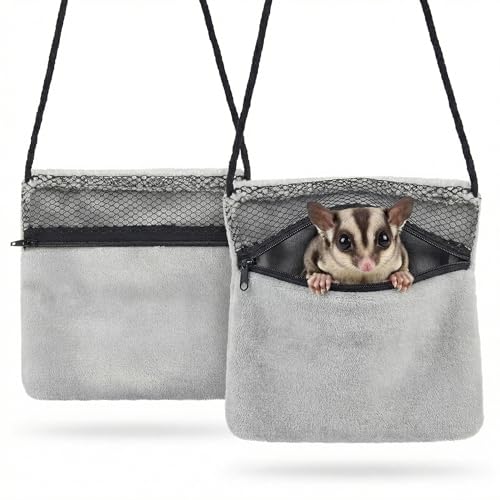 2 Pcs Sugar Glider Pouch Breathable Carrying Bonding Pouch Soft Hamster Carrier with Strap Zipper Small Animal Travel Sleeping Bag Cage Accessories for Rat Reptile Other Small Pets(Gray) - color: Gray
