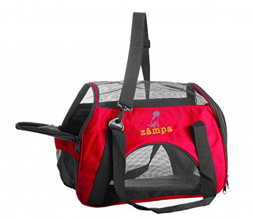 ZAMPA Soft Side Pet Travel Carrier TSA Approved, Under Seat Compatibility, airline approved for Large Cats, Medium Puppys, Small Dogs, 2 Openings, W/Shoulder Strap. - color: Red, size: 17.7"L x 12.4"W x 1.9"H