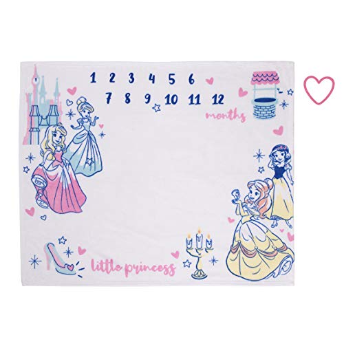 Disney Princess Pink, Aqua, Yellow & White Super Soft Milestone Baby Blanket, Pink, Aqua, Yellow, White - color: Disney Princess 2