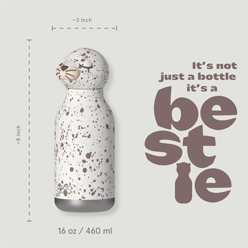 asobu Bestie Bottle Insulated Stainless Steel Water Bottle with Detachable Soft Animal Head Fun Drinking For Kids and Teens with Flexible Reusable Straw 16 Ounce (Seal White) - color: Seal White