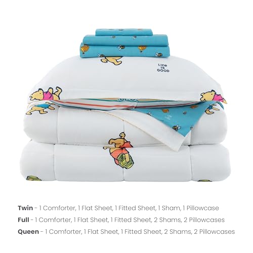 Berkshire LIG Printed Reversible Microfiber Comforter Set–5-Piece, Ultra Soft All-Season Bedding, Wrinkle & Fade Resistant, Twin, Dancing White - color: Dancing White, size: Twin