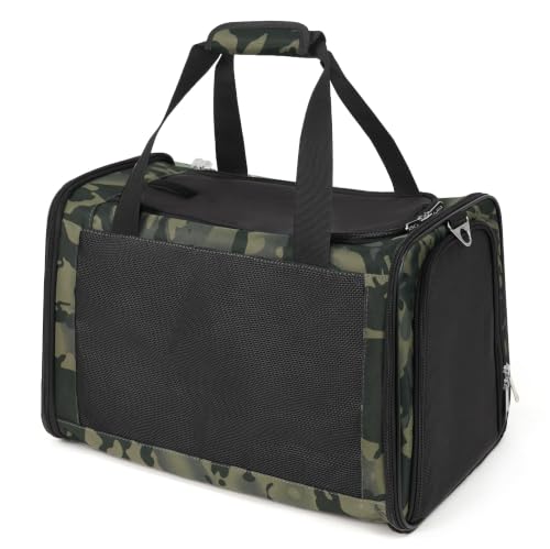 YUDODO 25lbs Cat Carrier Lightproof Soft Sided Pet Carrier for Large Cat | Airline Approved, Lightproof Breathable Design, Side Pockets, Durable Mesh, Foldable and Portable, Black Camouflage - color: Black Camouflage（No Privacy Curtain)