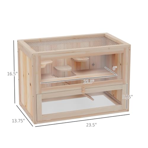 Wooden Hamster Cage, Animal Cabinet for Dwarf Syrian Hamsters Degus, Hamster Habitat with Openable Top and Large Acrylic Sheets, Natural Wooden Hamster Habitat with 2 Openable Door. Shipping from USA