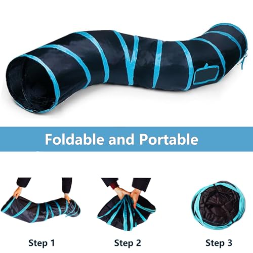 Cat Tunnel, Cat Tunnels for Indoor Cats, S-Shape Foldable Cats Cave | Interactive Toy Pet Tube with Interactive Peephole Crinkle Sounds for Rabbits, Kittens, Ferrets, Puppy Playing & Exploring - color: S - 2 Way Black Blue