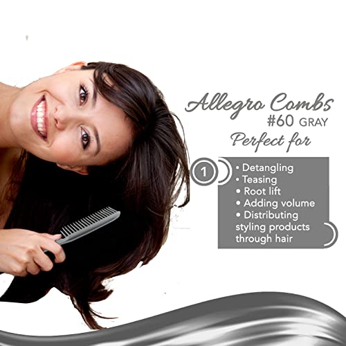 Allegro Combs 60 Parting Three Row Combs Salon Hairstylist Hairdresser Detangle Combs For Natural Hair And Wigs For Curly Hair Made In The Usa 2 Pcs. (Grey) - color: Grey