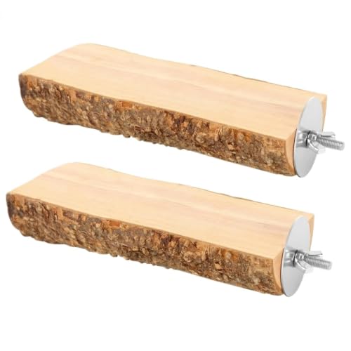 2 Pcs Natural Apple Wood Bird Perch Platform for Cage | Fits Small Parrots (Budgies, Conures) | Flat Top & Bark Underside to Support Foot Health | Tool-Free Mount