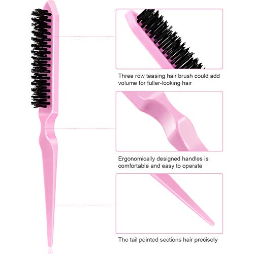 Yaomiao 6 Pcs Teasing Brush Set 3 Row Nylon Rat Tail Combs for Fine Hair | Back Combing, Root Lifting, Scalp Massage, Hair Brushes for Women Salon Home Use, Black, Blue, Pink, Purple - color: Black, Blue, Pink, Purple