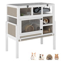 Ketive Guinea Pig Cages Indoor, 3-Story Wooden Small Animal Cage with Stand | Rabbit Hutch with Ramps, Removable Hammock & Hideout, Leak-Proof Pull-Out Tray Habitat for Hamsters, Guinea Pigs, Rabbits