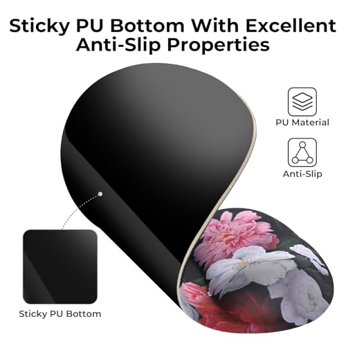 EooCoo Mouse Pad with Gel Wrist Rest, Ergonomic Mousepad Wrist Alignment | Middle Concave Design for Natural Wrist Alignment, Non-Slip Base Mousepad, Carpal Tunnel Relief, Office Desk Accessories - color: Black Flower