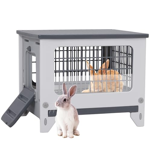 Plastic Rabbit Hutch for Indoor & Outdoor | Urine Barrier and Pull-Out Tray, Pet Habitat for Small Animals, Rabbit Cage Easy Cleaning and Assembly - size: 21.6"L*18.8"W*17.9"H