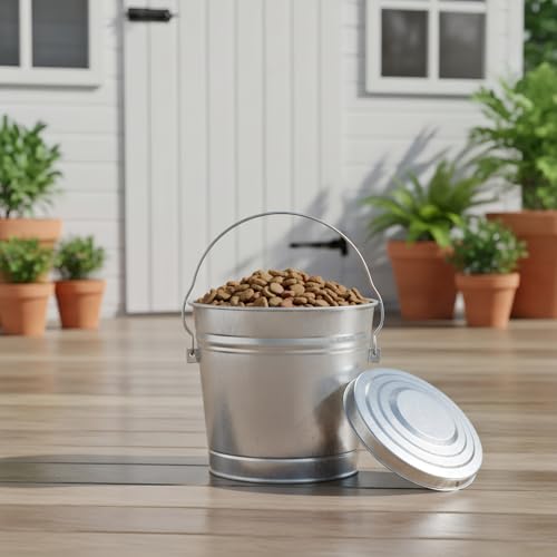 Galvanized Steel Locking Lid Trash Can - 6-Gallon Rodent-Proof Outdoor Storage Bin with Weather-Resistant Lid, Pet Food, Bird Seed, Charcoal Storage, Heavy Duty Metal Can