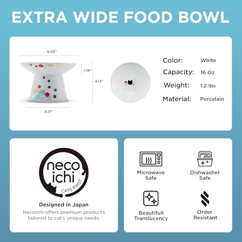 Necoichi Ceramic Extra-Wide Elevated Cat Food Bowl (Fuji, Extra Wide) - color: Fuji, size: Large Extra Wide