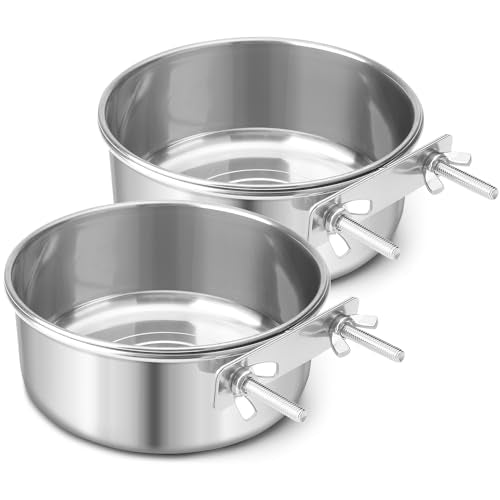 Dog Bowl Stainless Steel Dog Bowls Pet Hanging Food Water Bowl Cage Feeding Cup Feeder for Dogs Cats Rabbits Birds Small Animal (Large (2pcs) | Rust-resistant, detachable bracket for easy cleaning & refilling, no spill, for dogs/cats/rabbits/birds cage ke