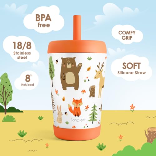 SANDJEST Woodland Animals Insulated Sippy Tumbler 12 Oz, Gift for Birthday, Christmas & Back to School - color: Woodland Animal
