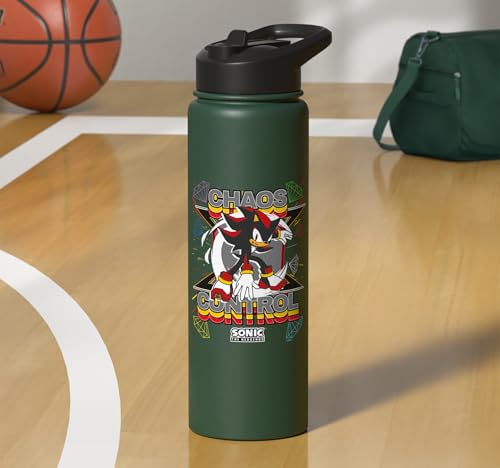 Sonic the Hedgehog - Shadow the Hedgehog "Chaos Control" Stainless Steel Insulated Water Bottle - color: Dark Green