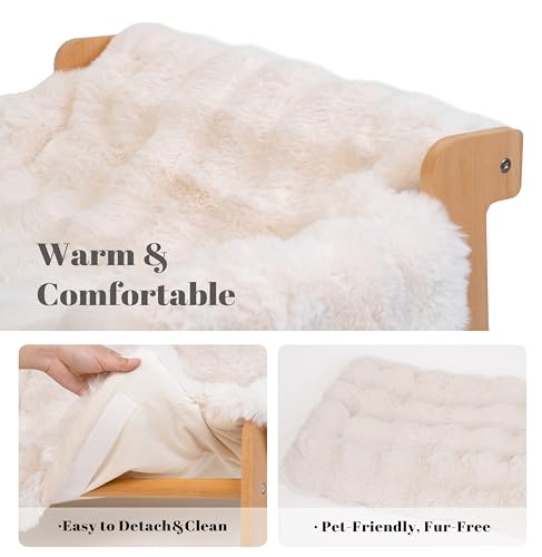 Elevated Cat Couch Bed Wooden Raised Kitty Sofa Lounge Chair | Washable Fluffy Cover Wooden Elevated Pet Furniture for Indoor Cats and Puppy(White) - color: Cat Sofa-White