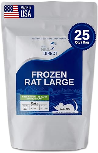 MiceDirect 25 Frozen Large Feeders Snake Food for Adult Ball Pythons Monitors Lizards Birds of Prey (8-9 in) (4375 Grams Min) - size: 8-9 in (Pack of 25)