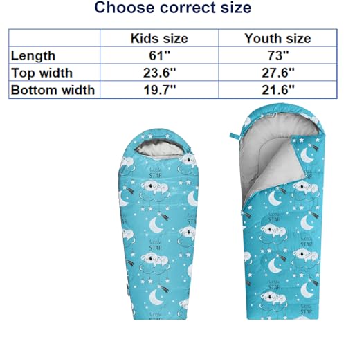 KidzAdventure Mummy Style 32 – 59F Kids Sleeping Bag with Pillow Sleeve, 4 Season, Lightweight and Backpacking Style, Ideal for Camping, Sleepover, Boys, Girls, and Youth - color: Sky blue youth up to 5\'7"