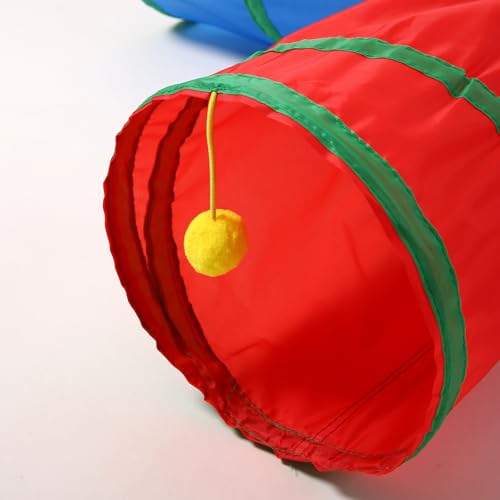 Pet Cat Tunnel, 4 Way Tunnels for Indoor Cats, Collapsible Pet Tunnel for Kitten, Puppy, Rabbit, 25cm-Wide Tunnels, Durable & Breathable, with Peek Hole Toy Ball - color: 4-way Junction Tunnel & Rainbow
