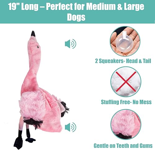 SPOT Skinneeez Flamingo 19 Inch Stuffing-Free Plush Dog Toy with Dual Squeakers – Long Interactive Chew Toy for Medium and Large Dogs – Mess-Free Play for Light & Moderate Chewers - style: Flamingo