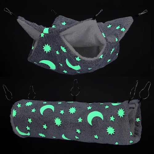 Noctilucent Luminous Grey Guinea Pig Rat Hammock Bunkbed Hanging Tunnel | Hanging Soft Bed Mat for Ferret Hedgehog Squirrel Hideout Cage Accessories (Tunnel and Bunkbed Hammock) - color: Grey