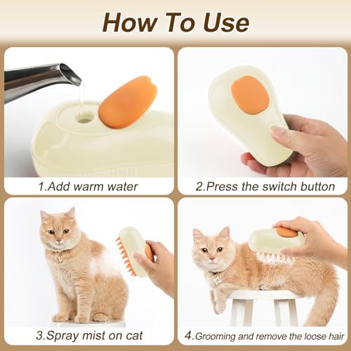 Cat Steam Brush, 3 in 1 Cat Steamy Brush, Silicone Massage Grooming Comb, Pet Hair Cleaning Misting Comb for Kittens(Avocado White) - color: Avocado White