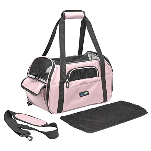 JESPET Soft-Sided Kennel Pet Carrier for Small Dogs, Cats, Puppy, Airline Approved Cat Carriers Dog Carrier Collapsible, Travel Handbag & Car Seat - color: Pink, size: 17.0"L x 9.0"W x 11.5"H