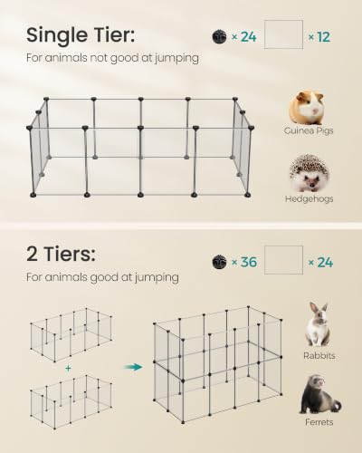 SONGMICS Pet Playpen, Clear Plastic Modular Enclosure, DIY Indoor Fence | For Small Dogs Puppies Rabbits, 47.2 x 23.6 x 15.7 Inches, White, DAMION Collection ULPC017W101 - color: White, size: 12 Panels - 47.2"L x 23.6"W x 15.7"H