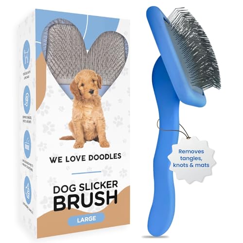 Slicker Brush for Dogs, Pet Grooming Brushes for Doodles & Poodles, Large | Best Brush For Long Haired Dogs, Dematting Comb & Deshedding Tools For Goldendoodle Coats, Puppy Matting Grooming Supplies - size: Large