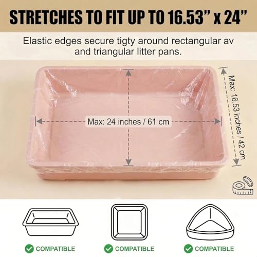 100 Pack Disposable Guinea Pig Cage Liners, Large Rabbit Litter Box Liners with Elastic Edges, Leak-Proof PE Plastic Film for Small Animal Tray Pans (Fits up to 16.53" x 24")