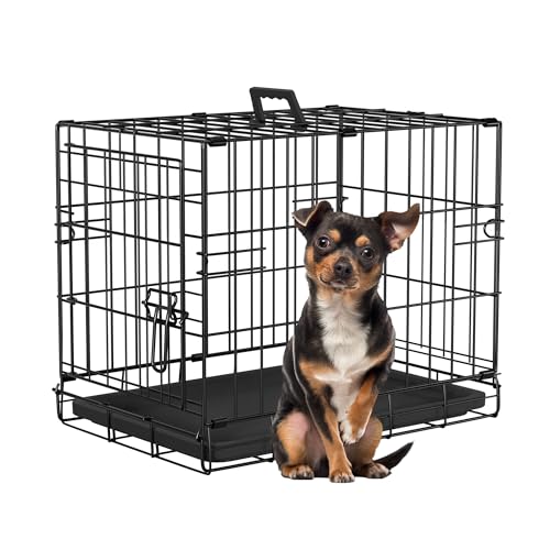 FDW Dog Crate 18-Inch Dog Cage Foldable Metal Kennel with Leakproof Tray Foldable Design Indoor Outdoor Use for Small Dogs,Dark Black - color: Dark Black