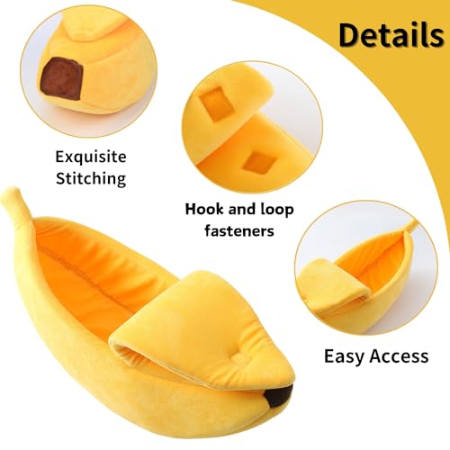 Small Animal Bed Warm Cozy Banana Cave Hideout Sleep Nest House Habitat for Hedgehog Hamster Rat Chinchilla Guinea Pig Ferret Chinchilla Cage Accessories Pet Supplies (Small, Yellow)