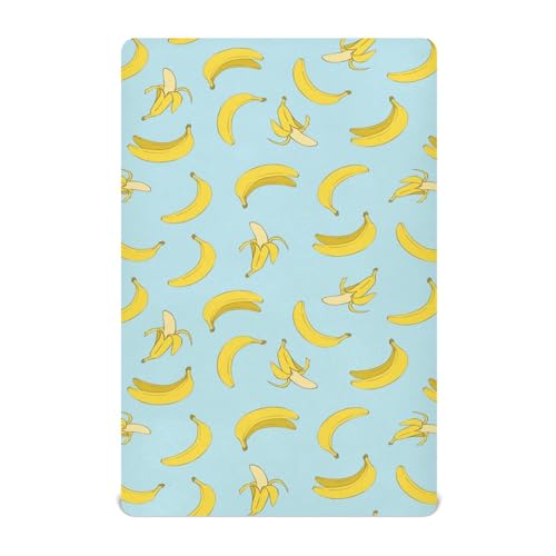 Banana Print Baby Crib Sheets for Boys Girls 28x52 Inch | Cartoon Delicious Tropical Fruit Mattress Cover Yellow and Blue Toddler Bed Sheets Standard Fitted Unisex Crib Sheets - color: Blue, size: 52*28*9 In